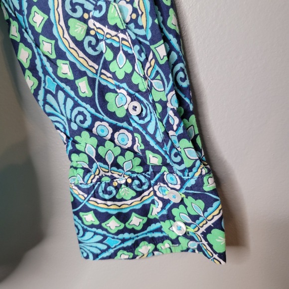 Talbots Shirt Womens Size XL Green Blue Paisley Classic Cotton Button Up L/S Top - Picture 6 of 10